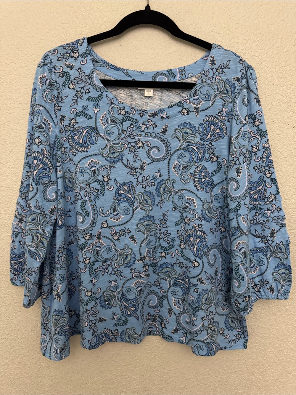 J. Jill Blue Paisley Ruffle Sleeve Boho Top Size Large Petite